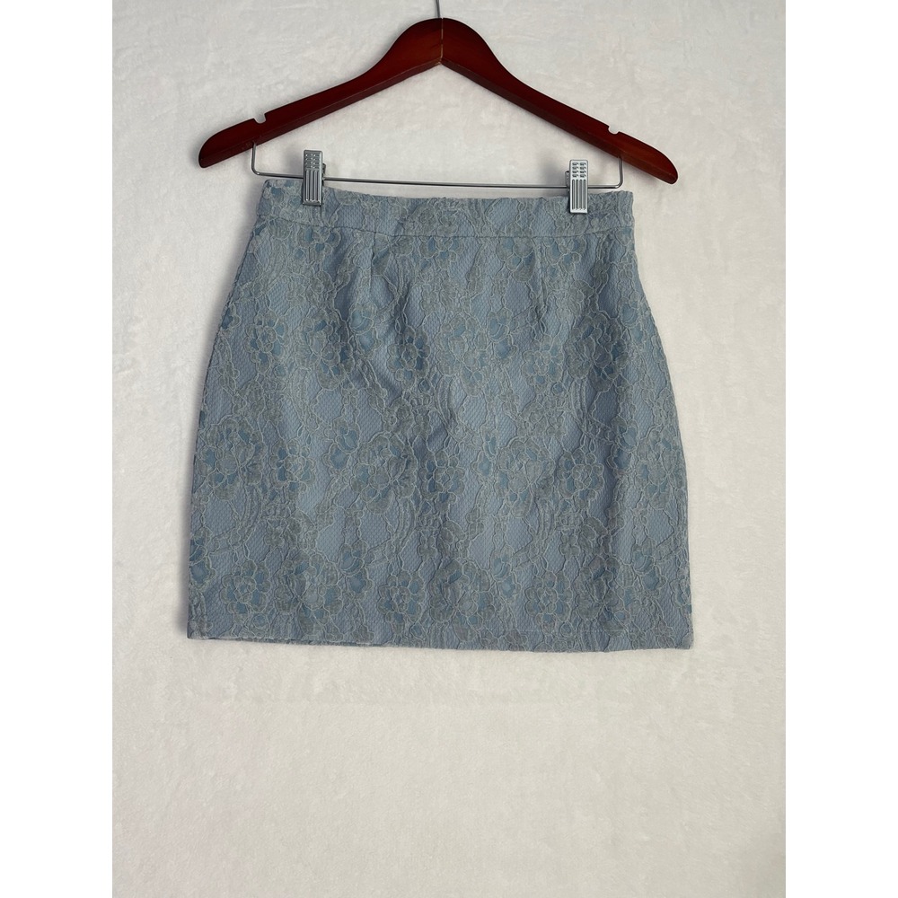 Naked Wardrobe Blue Floral Lace Mini Skirt Small NWT Coquette Boho